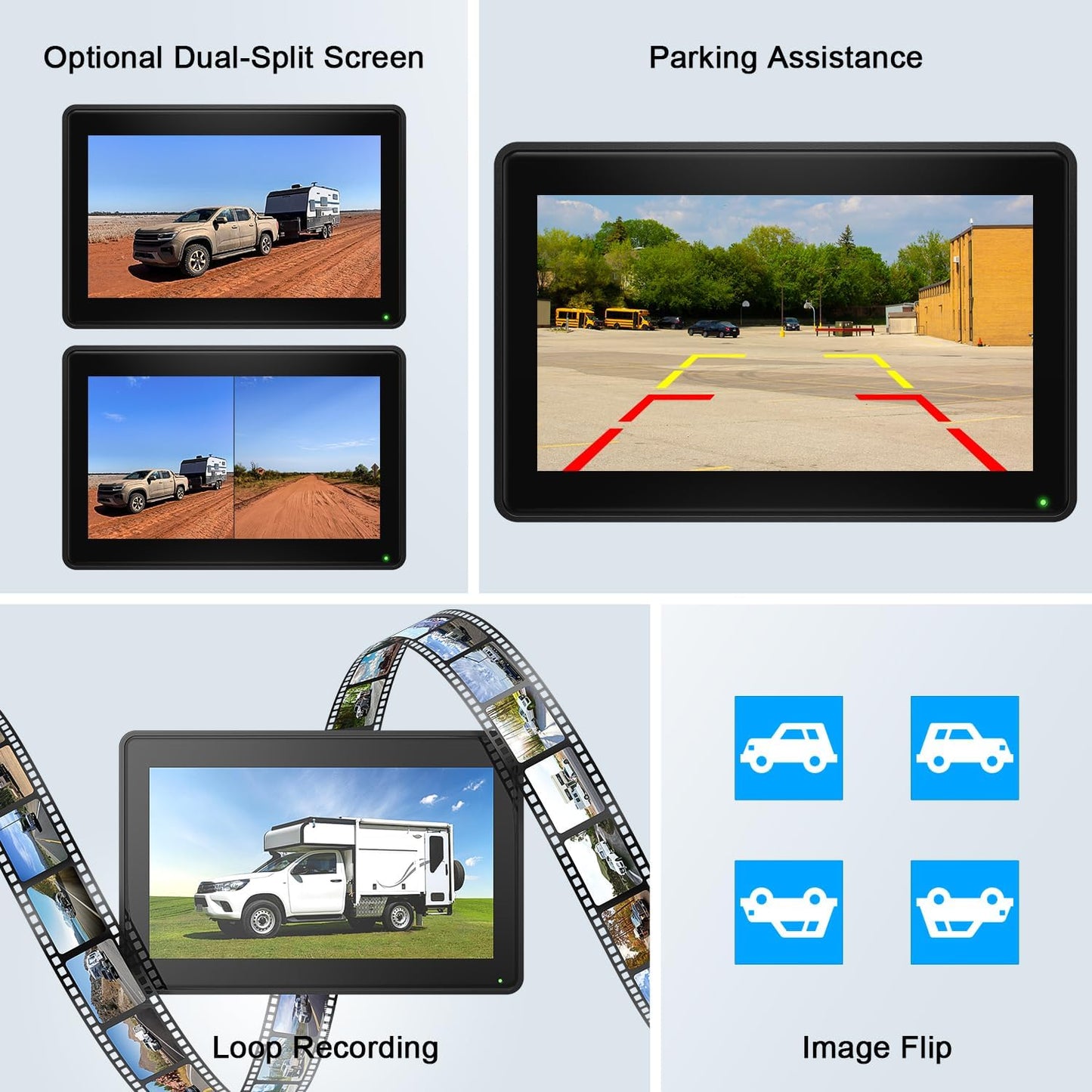 Fookoo 2 Magnetic Solar Wireless Backup Camera 7" IPS Touchscreen Monitor 1 Min DIY Install Portable Scratch-Proof No Drilling HD 1080P DVR Rechargeable Night Vision for Car RV Truck Camper - DCM702