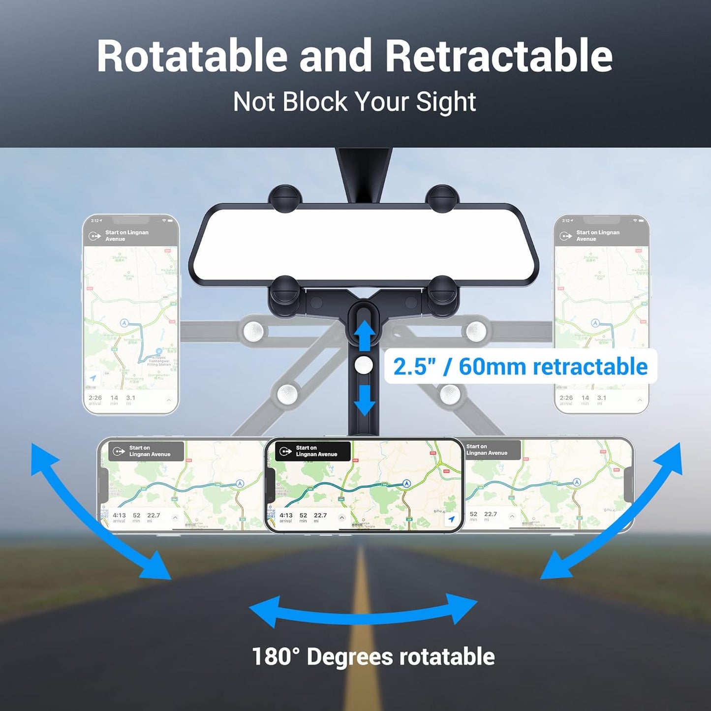 PROfezzion Rearview Mirror & Vent Clip Combo Magnetic Phone Holder Compatible with MagSafe on Car Rear View Mirror for iPhone 16 15 14 13 12 Pro Max Plus, MagSafe Case & All Phones [No Vibrating]