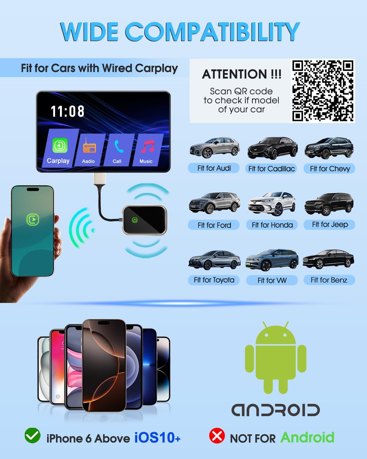 Wireless CarPlay Adapter - Fast & Stable Connection for Carplay Wireless Adapter Convert Factory Wired to Wireless CarPlay Dongle Plug & Play Car Play Fit for iPhone iOS 10+ (Gold)