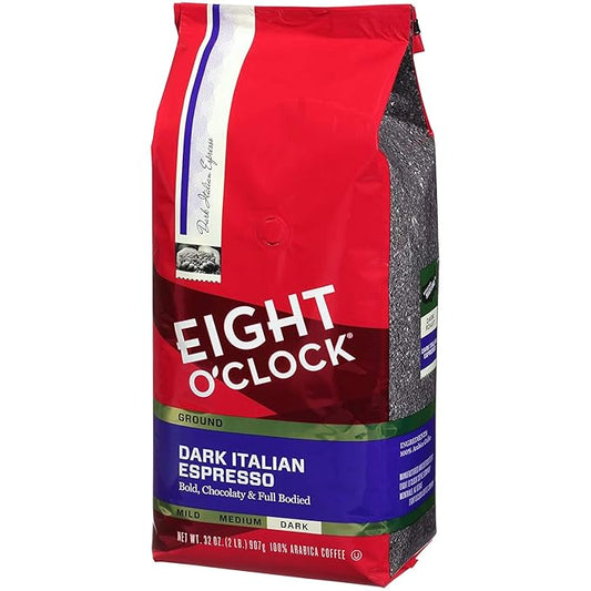 Eight O'Clock Coffee Dark Italian Espresso Ground Coffee, Medium Roast, 32 Ounce (Pack of 1) - Bold & Chocolaty