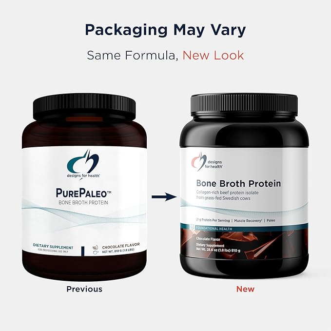 Designs for Health Bone Broth Protein Powder – 21g Grass-Fed, Collagen-Rich Beef Protein Isolate - Chocolate, Paleo, Non-GMO, Dairy-Free (30 Servings / 810g)