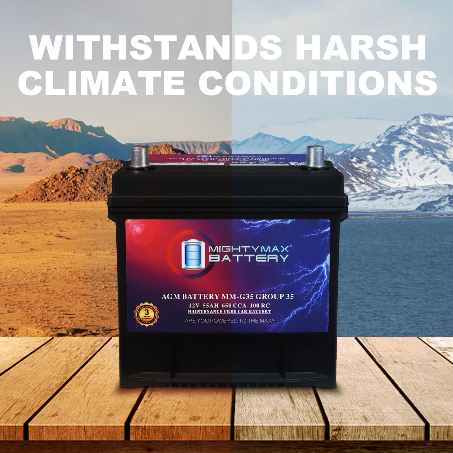 Mighty Max Battery MM-G35 Start and Stop Car BCI Group Size 35 12V 55Ah, 100RC, 650 CCA Rechargeable AGM Car Battery