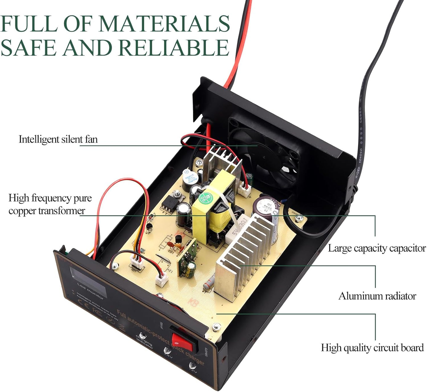 12/24V Battery Charger 10A/7.5A Smart Adjustable Car Battery Charger with Upgraded Cable Clamps, Smart Trickle Charger,Battery Maintainer for Car RV (red)