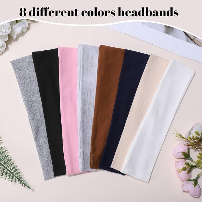 8 Pack Headbands for Women, Sweat Absorbing Sport Headbands Non Slip Cotton Hair Bands for Daily Life Workout Yoga Running