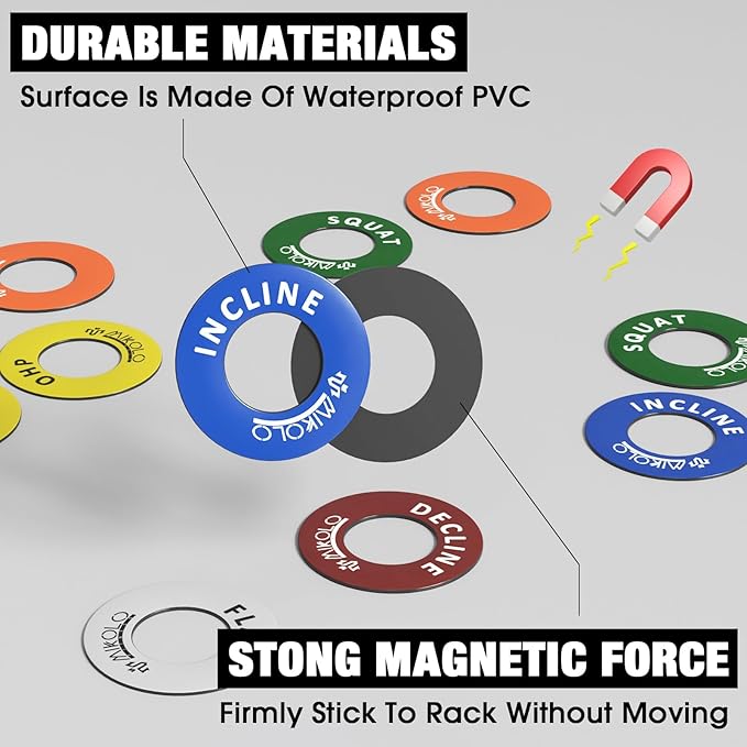Mikolo Squat Rack Magnetic Position Markers - Power Cage Attachment, for J-Hooks and Spotter Arms (1" Holes)
