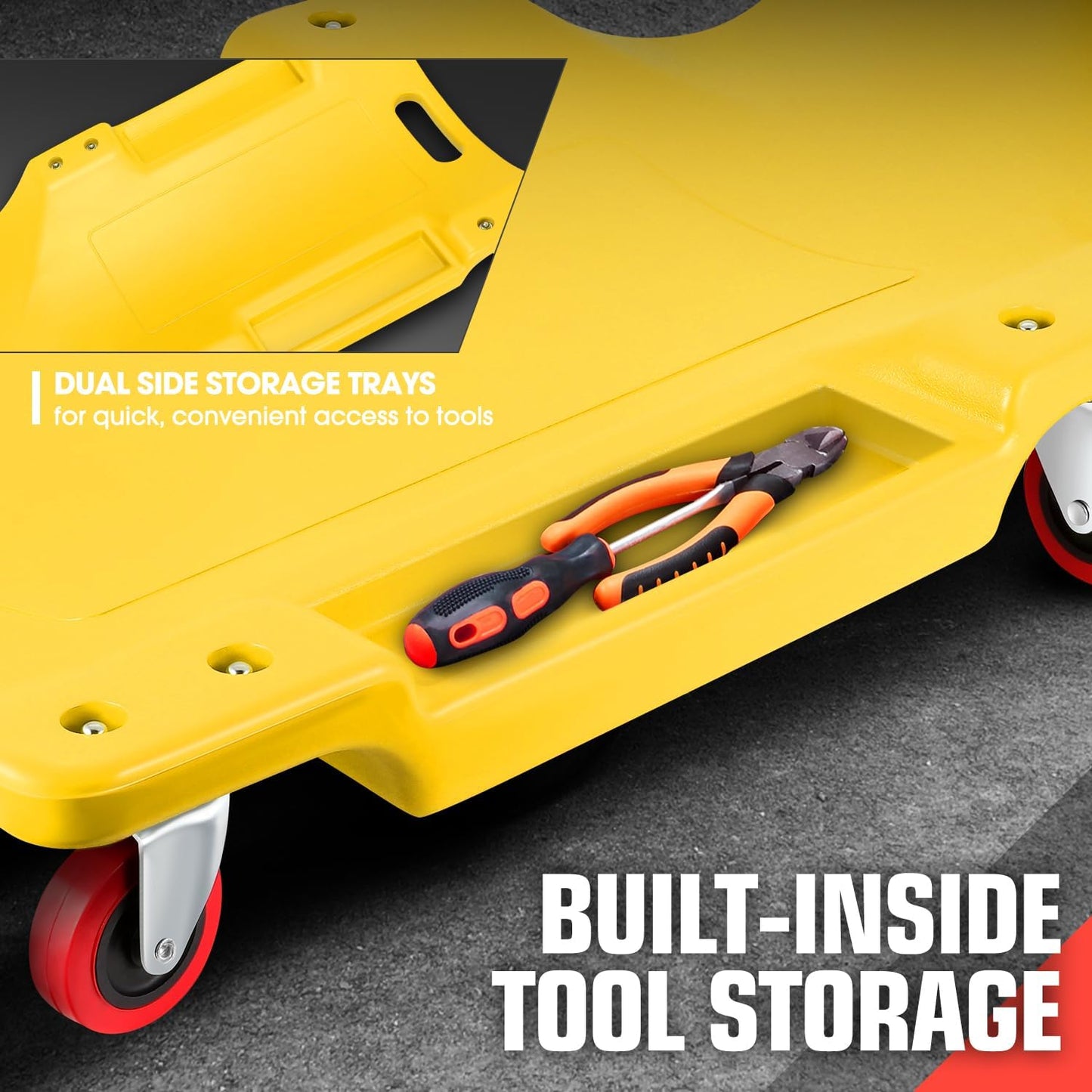 DNA MOTORING 36" L X 17" W x 4.25" H Vehicle Repair Low Profile Automotive Creeper w/Padded Headrest, Yellow, TOOLS-00201-YL