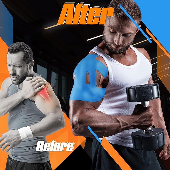 20 Count Kinesiology Tape for Shoulder Pain Relief Pre Cut Sports Waterproof Breathable Enhance Elastic Kinesiology Athletic Tape for Shoulder Support and Muscle Sports(Blue)