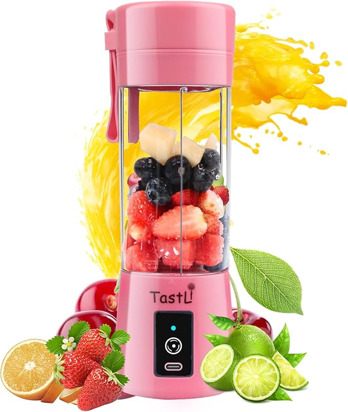 Portable Blender, Mini Personal Blender Bottles for shakes and smoothies，with USB Rechargeable On The Go Mixer Electric Blender juicer Cup for Fruit Juice Protein mixes (Pink)