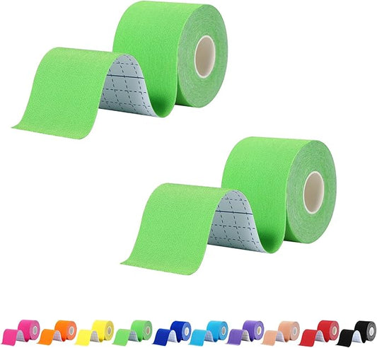 Pro Synthetic Kinesiology Tape 2 Rolls, Athletic Sports Tape for Muscle Joint Support, Pain Relief for Knee Elbow Wrist Ankle, 2 in x 16.4 Ft, Green
