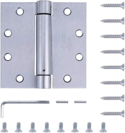 2 Pack - 4.5"x4" Brushed Satin Chrome Finish Self Closing Reversible Door Hinge - Heavy Duty Commercial Spring Door Hinge - UL Listed with Complete Installation Hardware