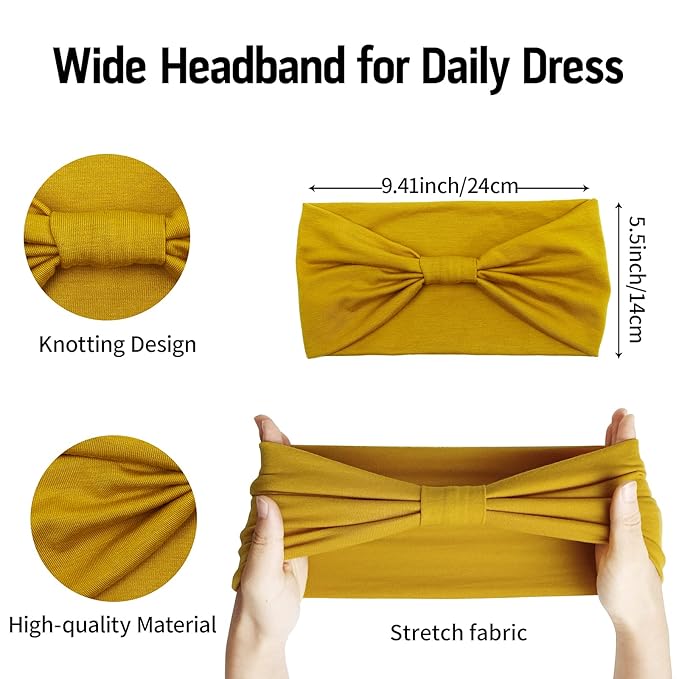 Wide Headbands for Women Black Stylish Head Wraps Boho Thick Hairbands Large African Sport Yoga Turban Headband Hair Accessories (Pack of 4)