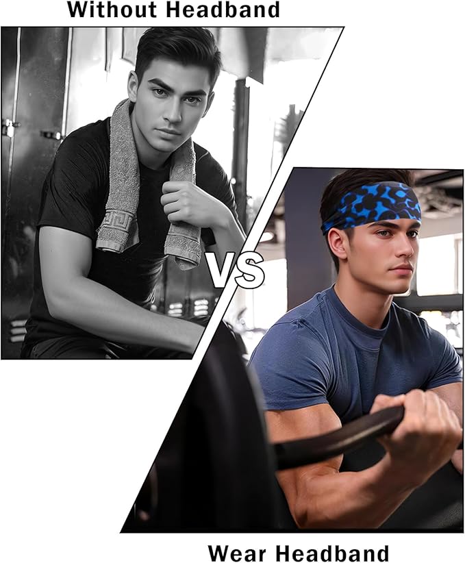 Headbands for Men & Women, Sweat Headband Non-Slip Sweatband Sports Running Cycling Yoga Basketball Workout Football Training