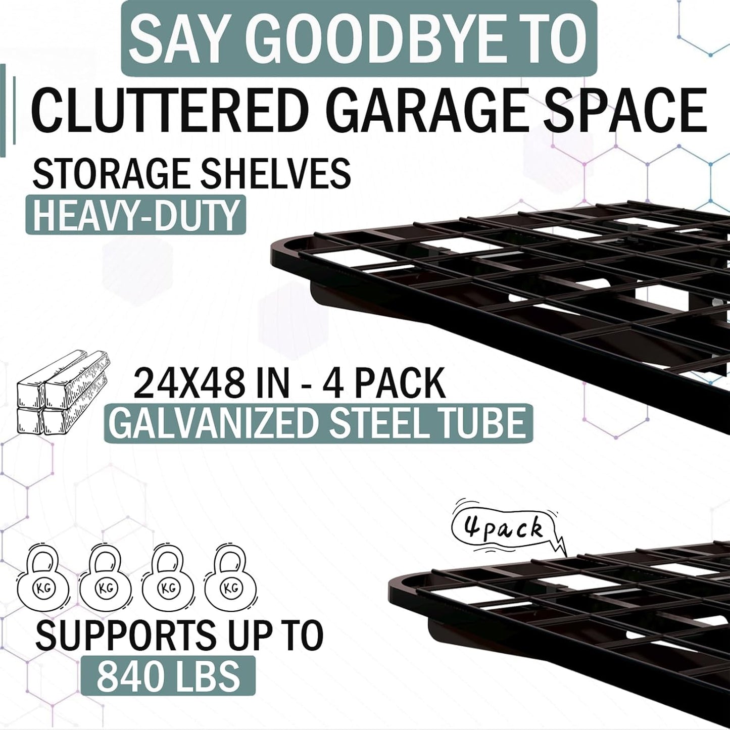4-Pack 2x4ft Garage Wall Shelving, 4 Shelf Total 16 ft(L) Garage Shelving Wall Mounted, Heavy-Duty Storage Shelves, Perfect for Holding Storage Bins, Sporting Goods, Tools, and More Space-Saving