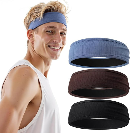Braylin Men's Headband, 3-Pack Men's Sweatband, Sports Headband for Running, Cycling, Basketball, Fitness Workout, Unisex Headbands