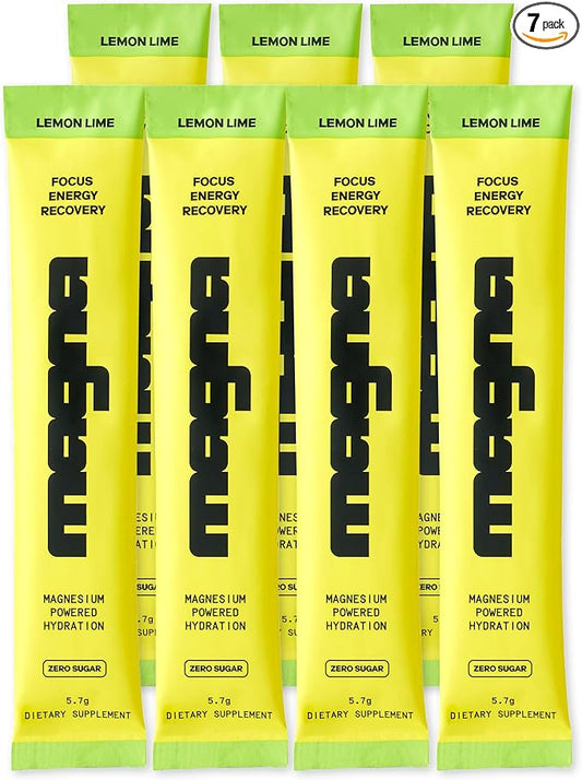 MAGNA Electrolyte Powder Drink Mix for Hydration, Energy & Focus Support with Magnesium L Threonate, Malate & Glycinate, Sodium, Potassium, Vitamin D, B6 & B12, Lemon Lime Flavor, 7 Servings