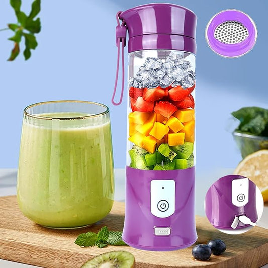 Portable Personal Blender,13OZ Cordless Juicer Cup,Serrated 6 Blade,with Filter,USB Rechargeable and Self Cleaning,Ideal for Smoothies,Ice Blending,Juicing,Mini Blender for Travel Sports Outgoing