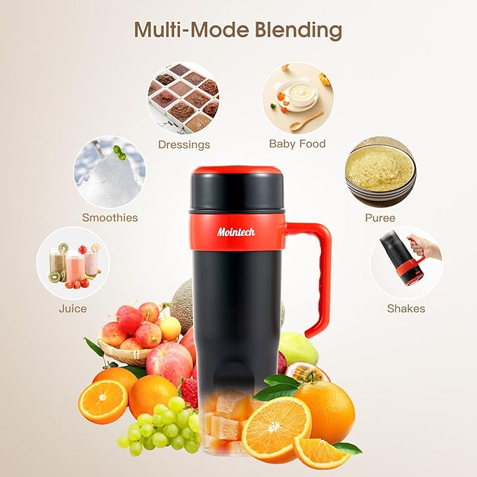 Portable Personal Blender for Shakes and Smoothies with 6 Blades, 21oz(600ml) Personal Size Juicer USB-C Rechargeable with Straw Brush&Lid, for Home, Gym, Travel, Kitchen(Black)