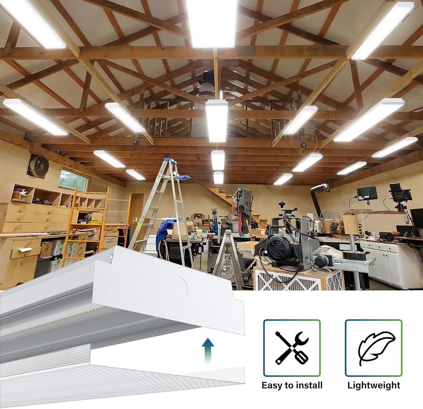 ANTLUX 4FT LED Wraparound 40W Shop Lights for Garage, 4400lm, 4000K, 4 Foot Crystal LED Wrap Light, 48 Inch Integrated Linear Strip Flush Mount Office Workshop Ceiling Lighting Fixture, 4 Pack