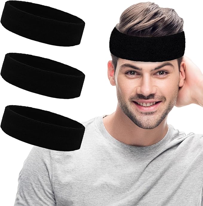 Sweatbands Sports Headbands for Men & Women - 3 Pack Moisture Wicking Cotton Headband for Tennis, Basketball, Running, Gym - Sweat Band