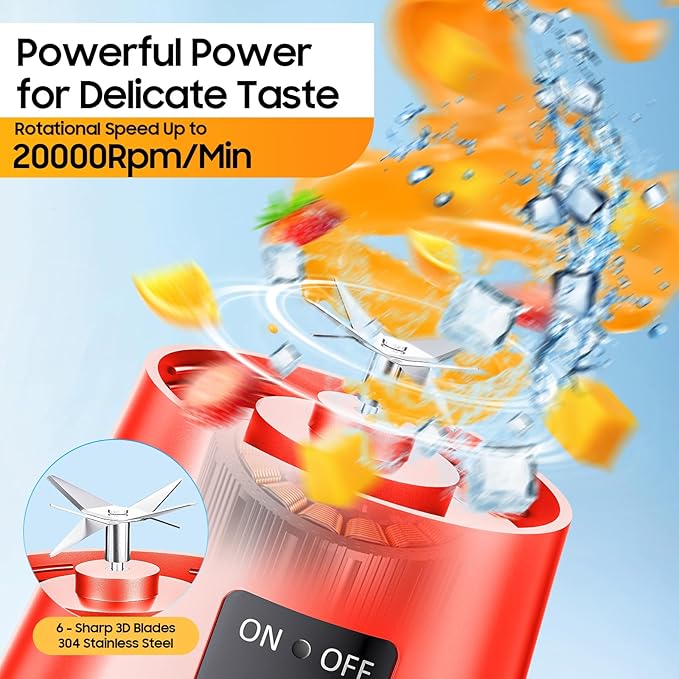 Portable Personal Size Mini Blender - 2025 Upgraded Cordless Blender for Smoothies & Shakes, Type-C Rechargeable, 380Ml Traveling BAP Free Juicer Cup for Sports/Travel/Home, 20000Rpm/Min Speed