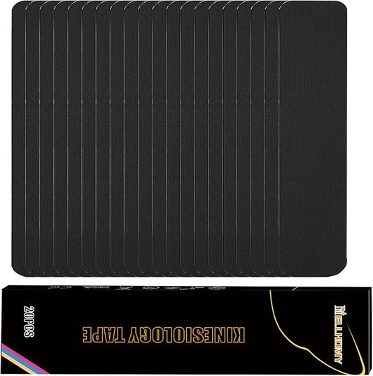 Kinesiology Tape Precut-20 Strips| [10in x 2in] Elastic Breathable Athletic Tape for Joints Support & Muscle Pain Relief-Cotton Waterproof K Taping Sports Tape Perfect for Any Activity (Black)