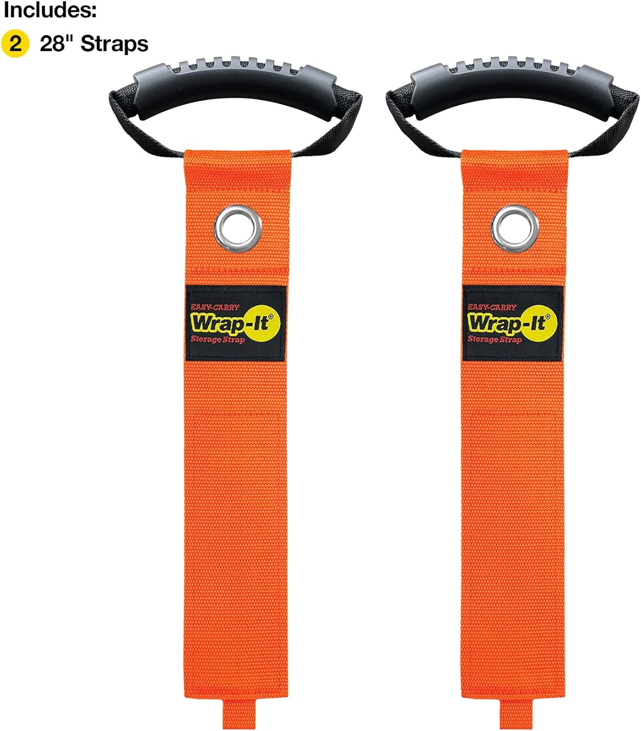 Easy-Carry Wrap-It Storage Straps - 28” (2-Pack) Blaze Orange with Grommet - Heavy Duty Wrap It Storage Straps and Extension Cord Wrap for Water Hose Storage