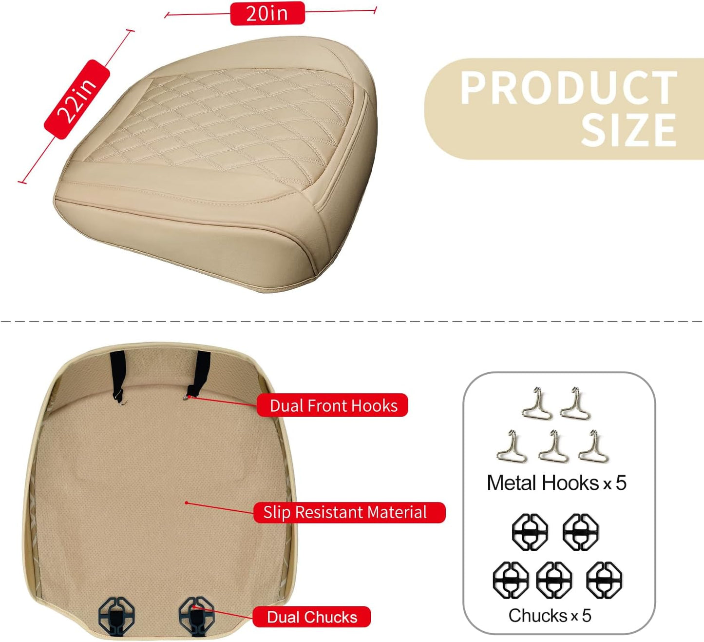 1 Pack Leather Front Car Seat Cover Bottom Car Seat, Anti-Slip and Full Wrap Driver Car Seat Protectors, Luxury Waterproof Bottom Auto Seat Cushion Pad Mat for Most Vehicles(Beige)