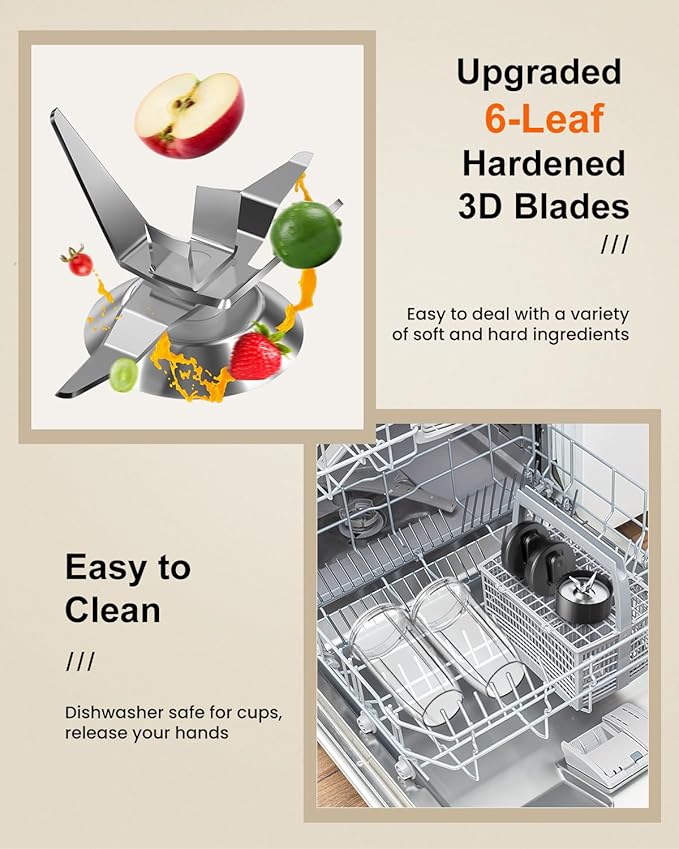 VEWIOR Smoothie Blender, 900W Personal Blender for Shakes and Smoothies, Blenders for Kitchen, Smoothie Juice Mixer with 2 * 22Oz BPA-Free To-Go Cups