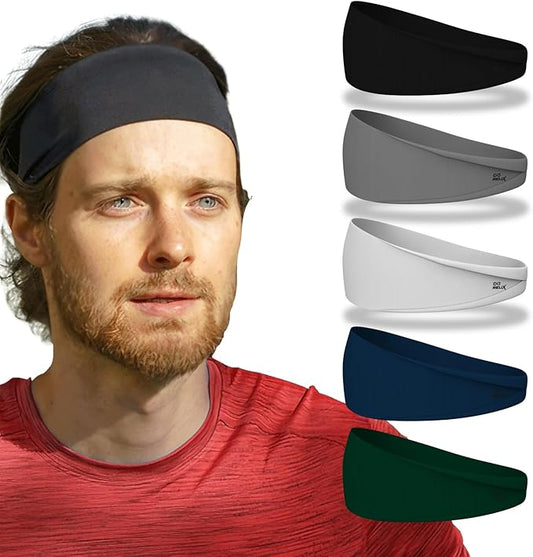 Relix Sports Headband for Men (Pack of 5) Moisture Absorbing Workout Headband, Sweatband Headbands for Running, Cycling, Football, Yoga, Unisex Hairband