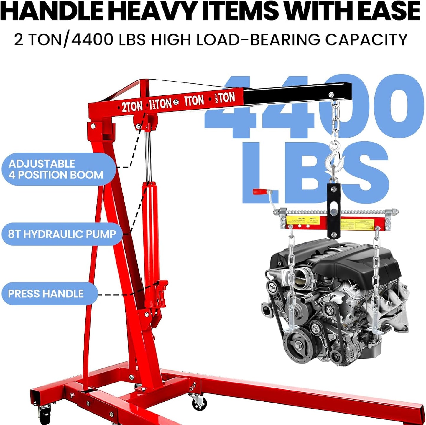 Engine Leveler 1 Ton/2209 LBS Heavy Duty Alloy Steel Engine Hoist Shop Crane with Ball Bearing and Adjustable Handle, Engine Leveler for Engine Hoist (Load Leveler)