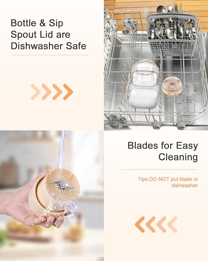 kawu Portable Blender, Portable Smoothie Blender On the Go, No-BPA, Portable Blenders for Shakes and Smoothies Leakproof-Lid and Sip Spout, USB-C Rechargeable, Recipes, with Handle/Strap, White