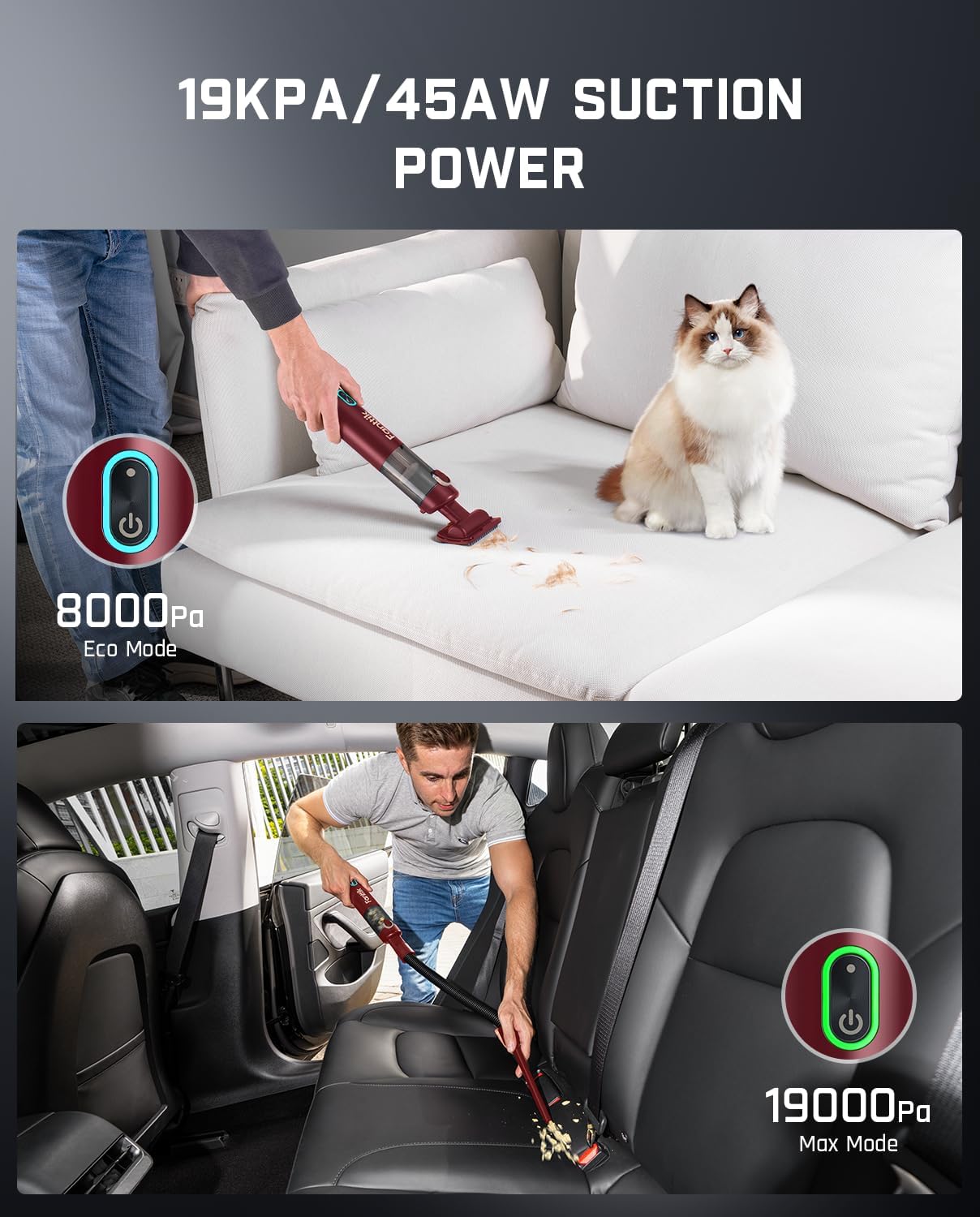 Fanttik Slim V8 APEX Car Vacuum, 4-in-1 Portable Mini Cordless Vacuum with 19000pa Suction Power, Type-C Charge, 2 Suction Modes, Handheld Vacuum for Car, Office Desk, Keyboards (Red)