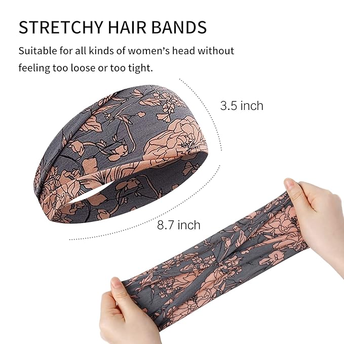 Boho Headbands for Women Wide Hair Bands for Women’s Hair Non Slip Thick Headbands for Yoga Workout Every Day Basic Girl’s Fashion Accessories