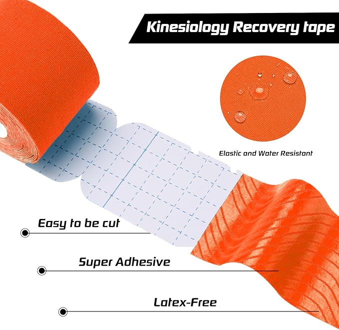 Kinesiology Tape Precut 2 Rolls Pack, Athletic Tape for Muscle Joints Support, 40 Strips for Knee Ankle Shoulder Back, Latex Free and Water Resistant, Orange