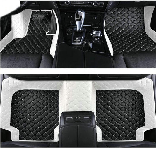 Custom Car Floor Mat Compatible with BMW Mercedes-Benz Toyota Cadillac Lexus Honda Infiniti Nissan Hyundai Kia Audi All Models Cars Sedans SUVs Automotive Mats (Edge White Middle Black White)