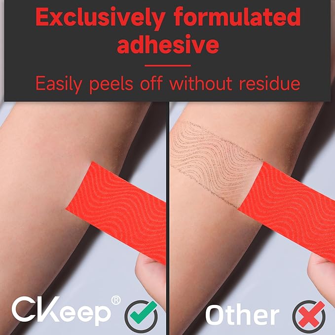 CKeep Uncut Kinesiology Tape(2 Rolls), Original Cotton Elastic Premium Athletic Tape,Latex Free Hypoallergenic, 2inch x 16ft, Red