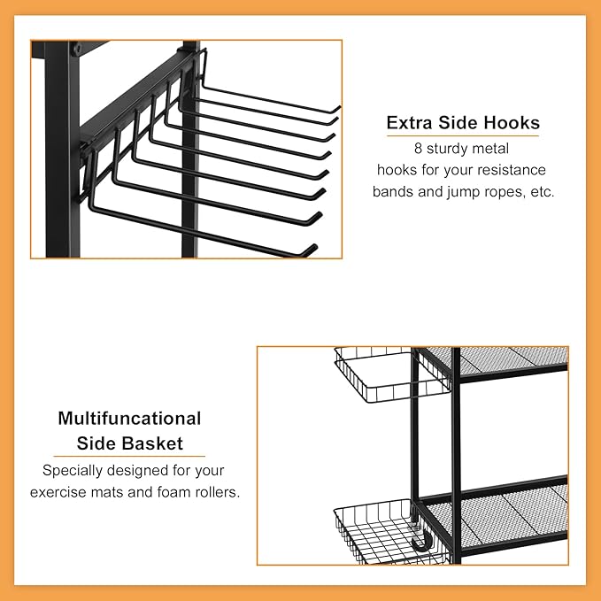 Weight Rack Stand Small Gym Rack Yoga Rack Workout Equipment Storage Cart for Weights, Dumbbells, Yoga Mats, Kettlebells, Foam Rollers, and Resistance Bands