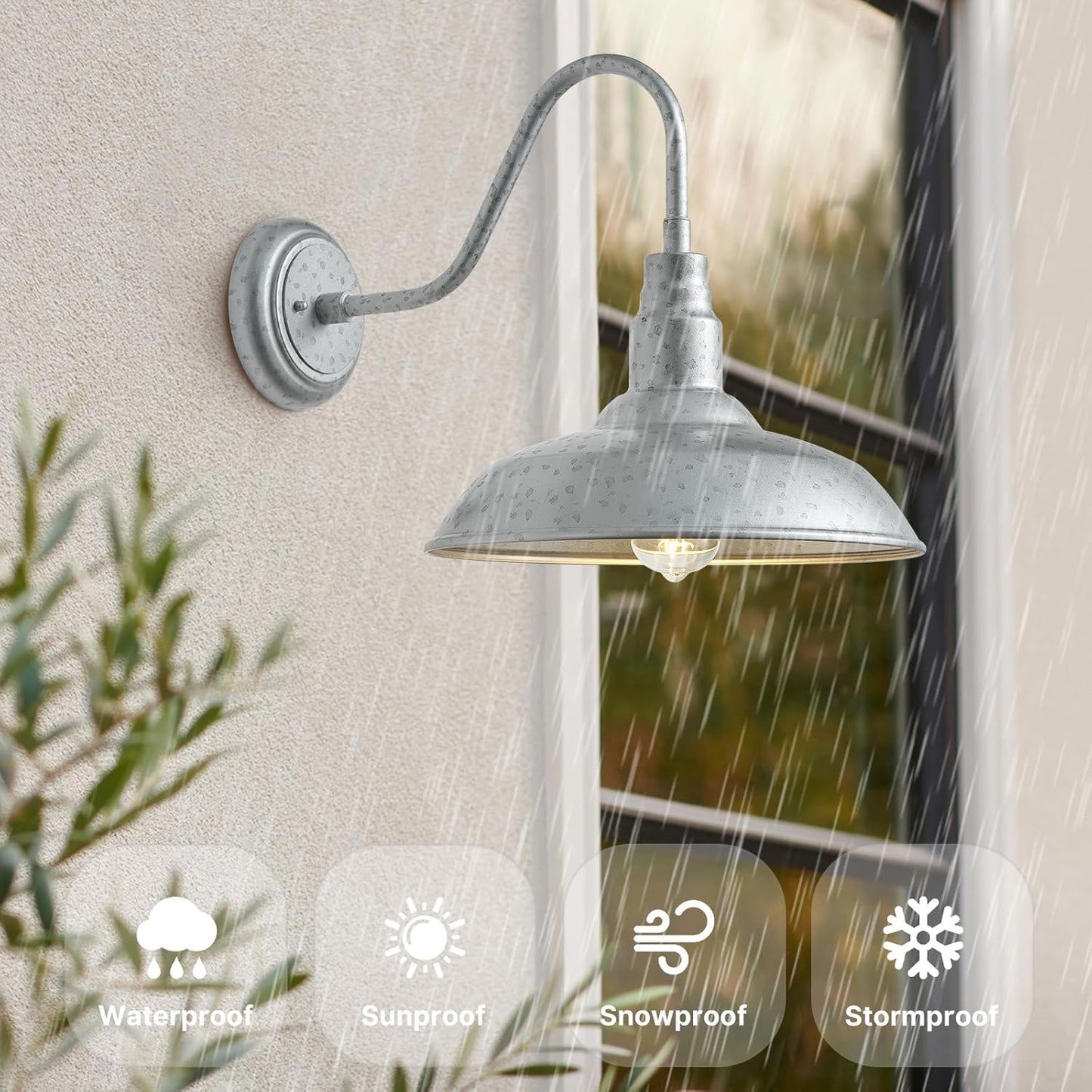 14in Outdoor Gooseneck Barn Lights for Patio, Galvanized Finish Exterior Farmhouse Wall Light Fixtures, Barn Style Porch Wall Sconce for Garage, Front Door