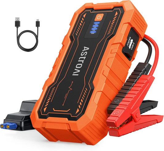 AstroAI S8 Pro Car Battery Jump Starter, 3000A Peak Jump Starter Battery Pack for Up to 9.0L Gas & 7.0L Diesel Engines, 12V Portable Jumper Box with 3 Modes Flashlight and Jumper Cables，Orange
