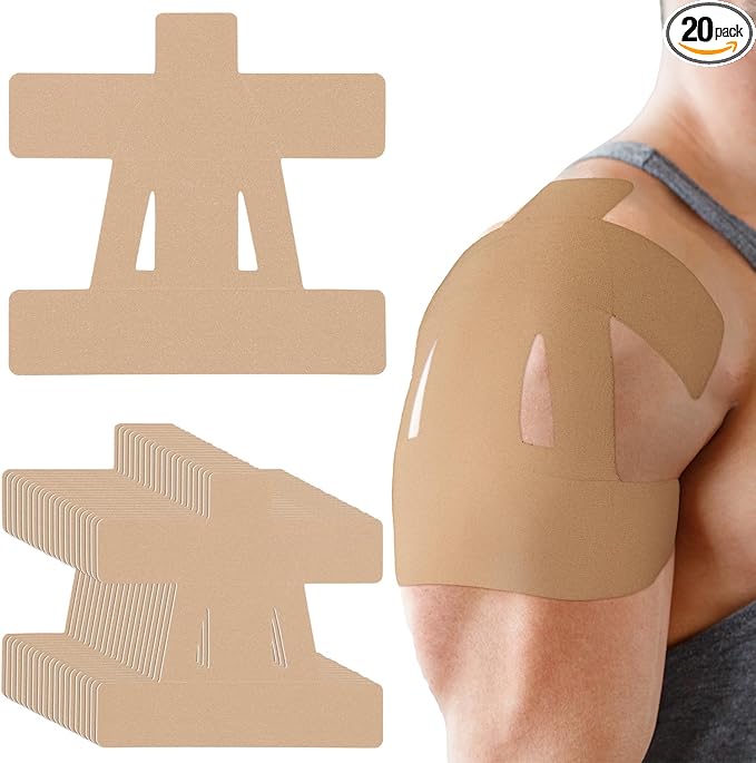 20 Count Kinesiology Tape for Shoulder Pain Relief Pre Cut Sports Waterproof Breathable Enhance Elastic Kinesiology Athletic Tape for Shoulder Support and Muscle Sports (Beige)