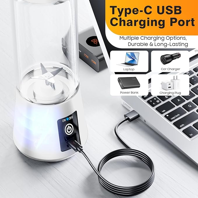Portable Personal Size Mini Blender - 2025 Upgraded Cordless Blender for Smoothies & Shakes, Type-C Rechargeable, 380Ml Traveling BAP Free Juicer Cup for Sports/Travel/Home, 20000Rpm/Min Speed