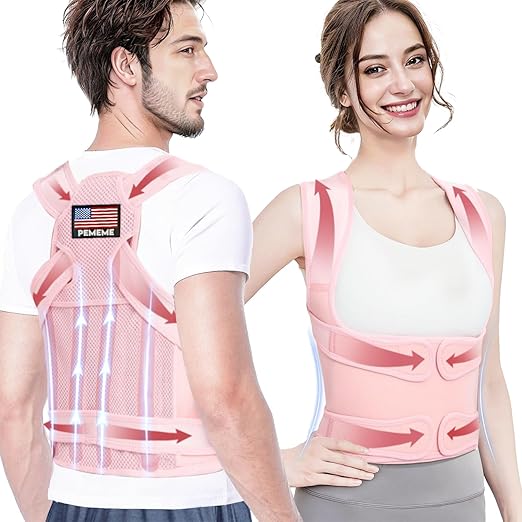 Posture Corrector for Women and Men - Adjustable Back Brace for Pain Relief - Enhances Posture and Provides Lumbar Support - Upper and Lower Back Straightener - Breathable Back Support (Pink, Large)