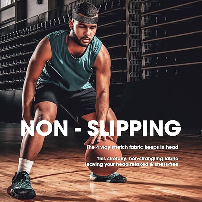 Braylin Men's Headbands, 3-Pack Head Band for Men, Sport Sweatbands for Running Fitness Yoga Cycling, Sweat Wicking Non Slip