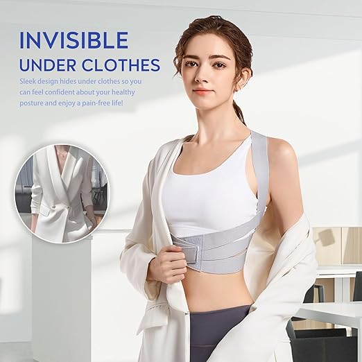Posture Corrector for Women, Back Brace Posture Corrector, Invisable Back Straightener for Hunchback and Providing Pain Relief from Neck, Back and Shoulder (Gray)(Large 35-41 Inch)