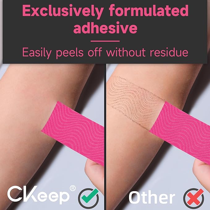 CKeep Uncut Kinesiology Tape(2 Rolls), Original Cotton Elastic Premium Athletic Tape,Latex Free Hypoallergenic, 2inch x 16ft, Pink