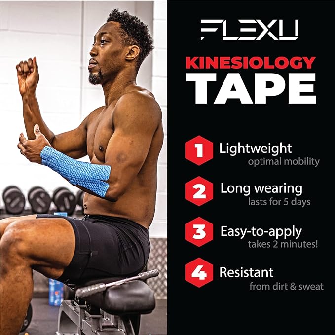 FlexU Kinesiology Tape; Available in Pre-Cut or Continuous Options; Advanced Strength and Flexibility for Enhanced Therapeutic Recovery; Provides Support, Stability, & Pain Relief to Muscles & Joints