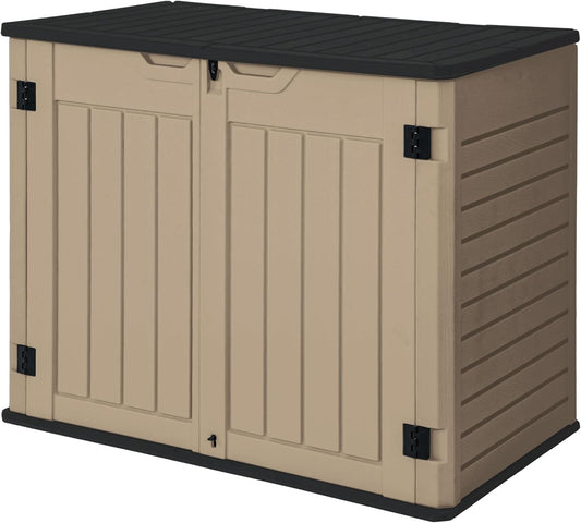 GOOBED Horizontal Shed with Padlock Latch, Outdoor Storage Shed for Backyard and Garden, 35 Cu Ft Small Storage, Waterproof, Easy Assembly, Brown
