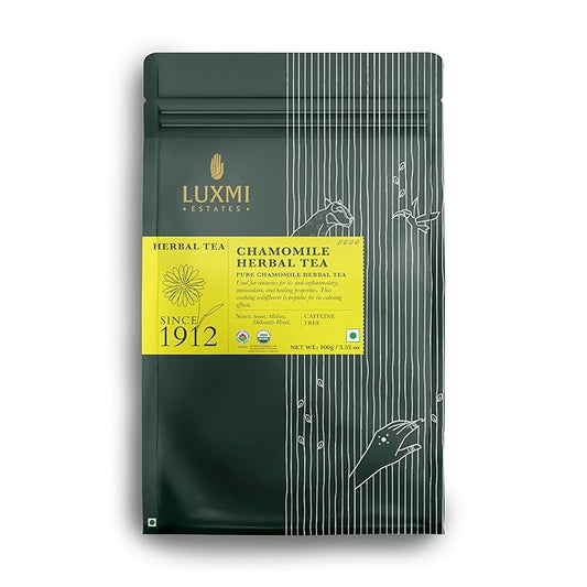 Luxmi Estates Chamomile Herbal Tea 100g Loose Leaf Tea | Herbal Tea | Caffeine-Free | Single Ingredient | 50 Cups Bulk Pack