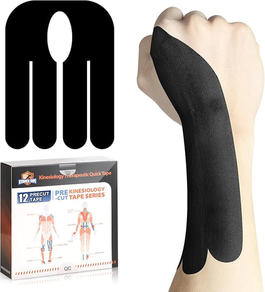 12 Count Kinesiology Tape for Thumb, Pre-Cut Waterproof KTquick Thumb Tape for Thumb Pain Relief Pre Cut, Original Cotton Athletic Tape, Durable Thumb Tape for Sports and Long-Lasting Support (Black)