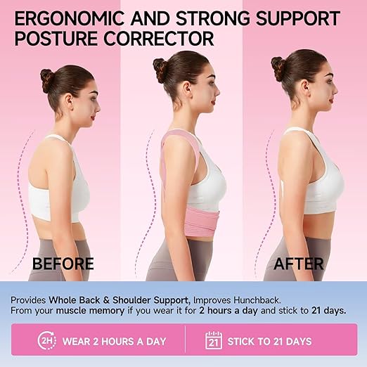 Back Brace Posture Corrector for Women, Adjustable Shoulder Straightener for Upper and Lower Back Pain Relief, Full Back Support Hunchback, Spine Corrector Pink - X-Large